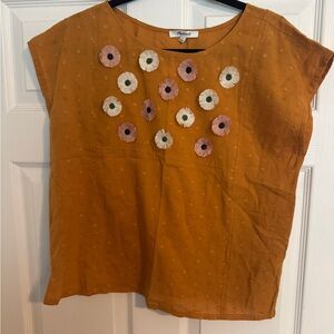 Madewell Orange Top with Floral Embellishments